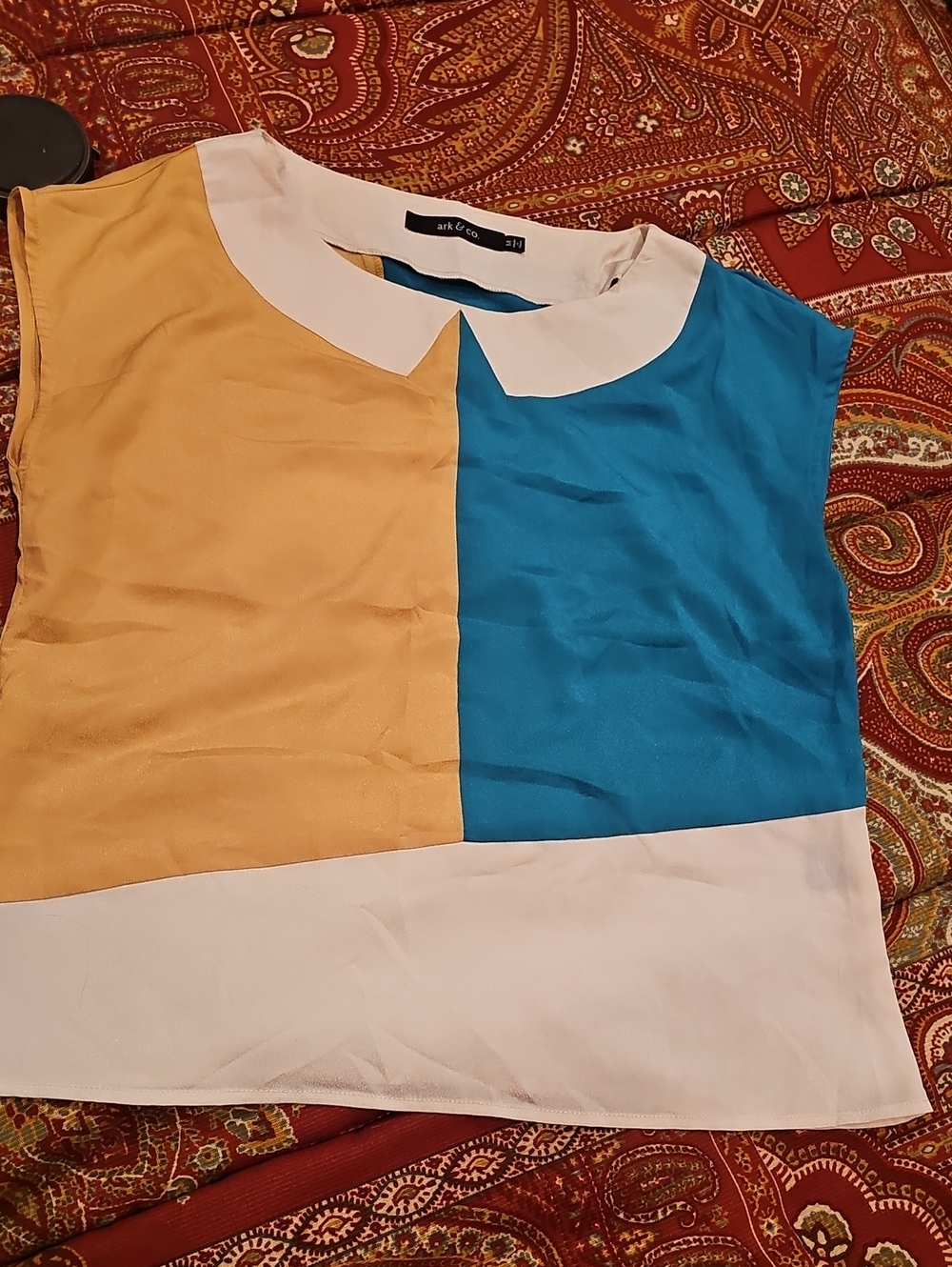 Ark & Co Colorblock Peter Pan Collar Tank - Mustard, Teal & White